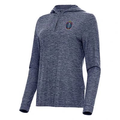 Women's Antigua Heather Navy Memphis 901 FC Daybreak Quarter-Zip Hoodie