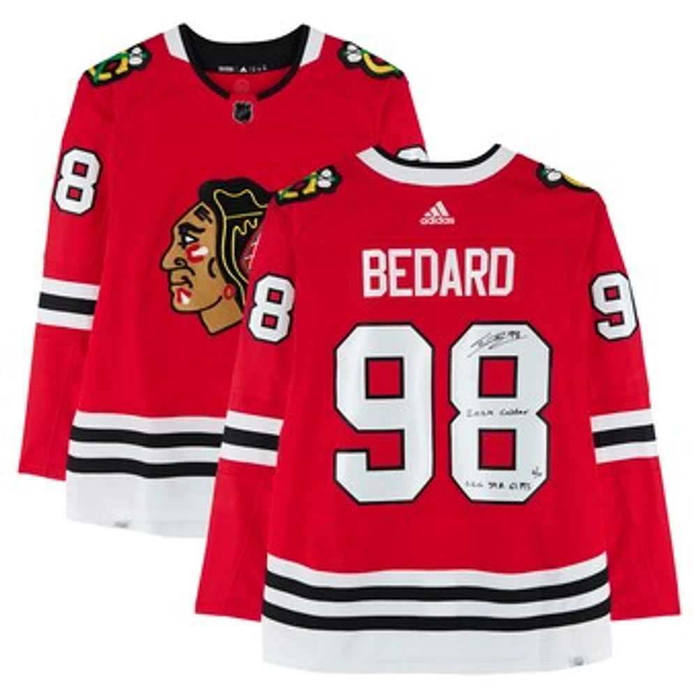 Connor Bedard Chicago Blackhawks Autographed Red adidas Authentic Jersey with Multiple Inscriptions - Limited Edition of 10