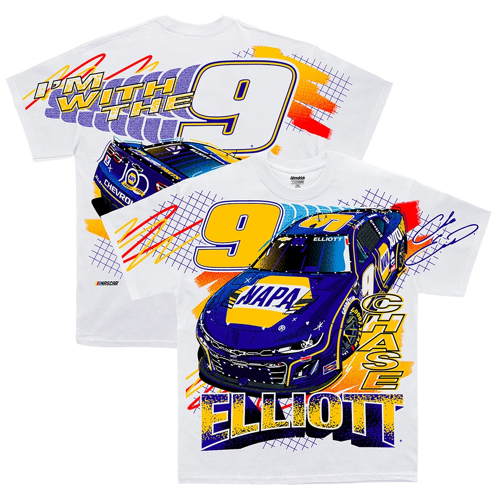 Men's Hendrick Motorsports Team Collection White Chase Elliott NAPA Total Print T-Shirt