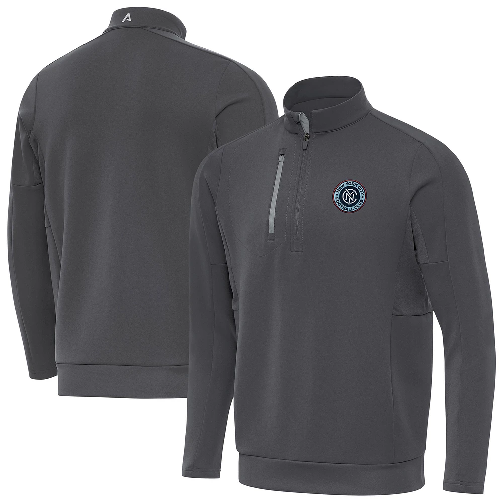 Men's Antigua Pewter New York City FC Fortune Quarter-Zip Pullover