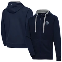 Men's Antigua  Navy New York City FC Victory Fleece Raglan Full-Zip Hoodie