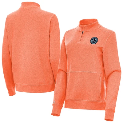 Women's Antigua  Heather Orange New York City FC Fleece Crush Quarter-Zip Pullover