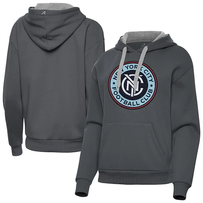 Women's Antigua  Charcoal New York City FC Victory Pullover Hoodie