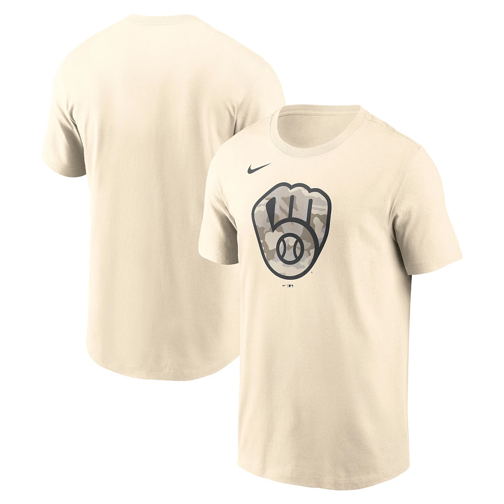 Men's Nike Cream Milwaukee Brewers Camo Logo T-Shirt