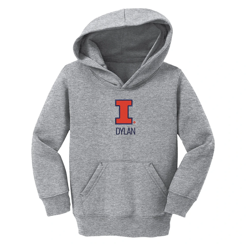 Toddler Chad & Jake Heather Gray Illinois Fighting Illini Primary Logo Personalized Pullover Hoodie