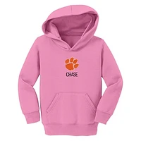 Toddler Chad & Jake  Pink Clemson Tigers Primary Logo Personalized Pullover Hoodie