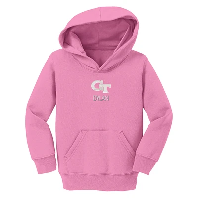 Toddler Chad & Jake  Pink Georgia Tech Yellow Jackets Primary Logo Personalized Pullover Hoodie