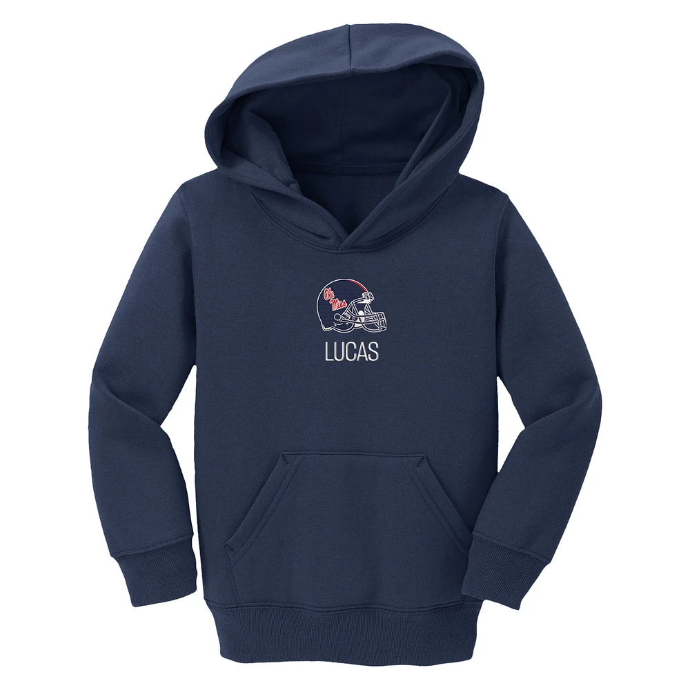 Toddler Chad & Jake Navy Ole Miss Rebels Helmet Personalized Pullover Hoodie
