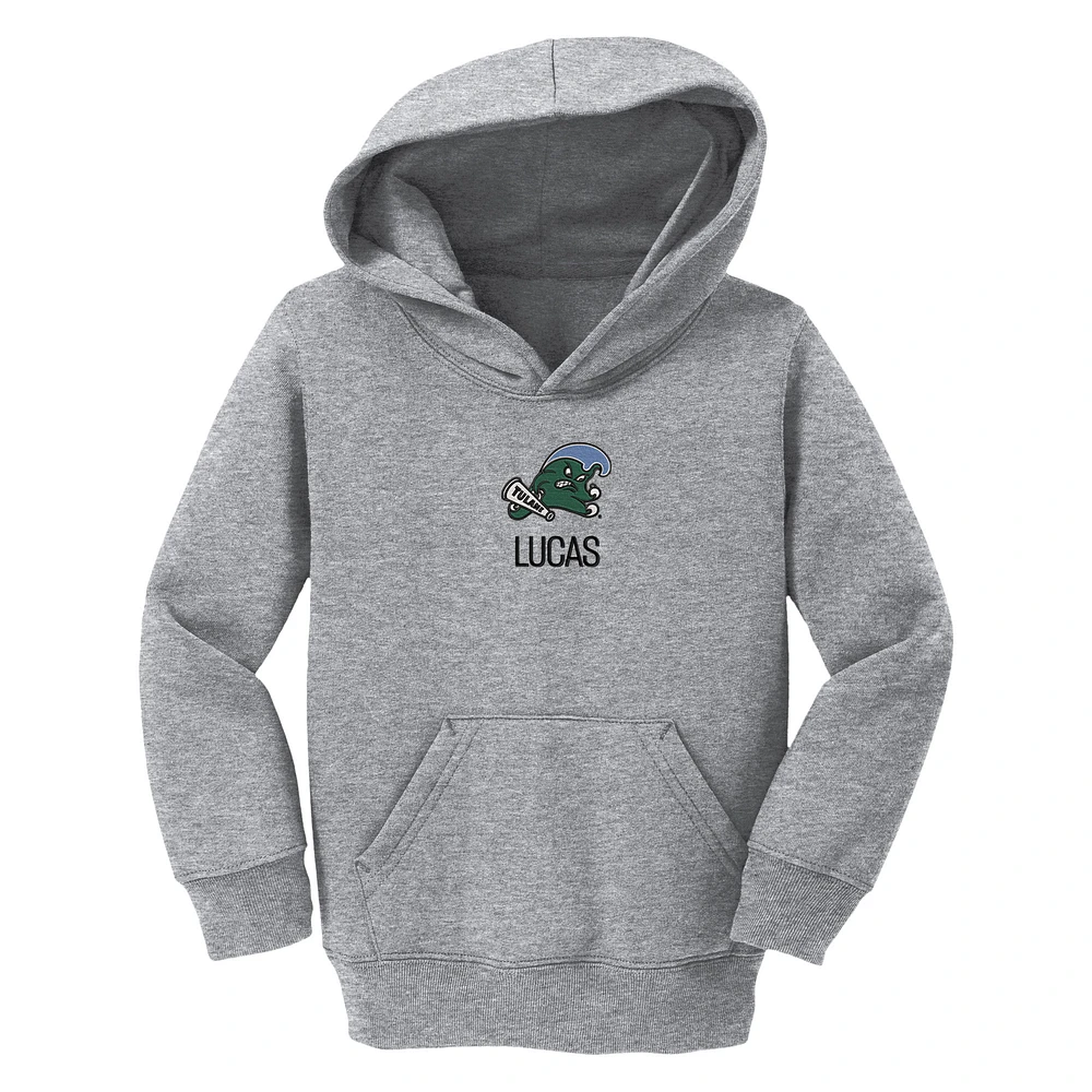 Toddler Chad & Jake Heather Gray Tulane Green Wave Primary Logo Personalized Pullover Hoodie