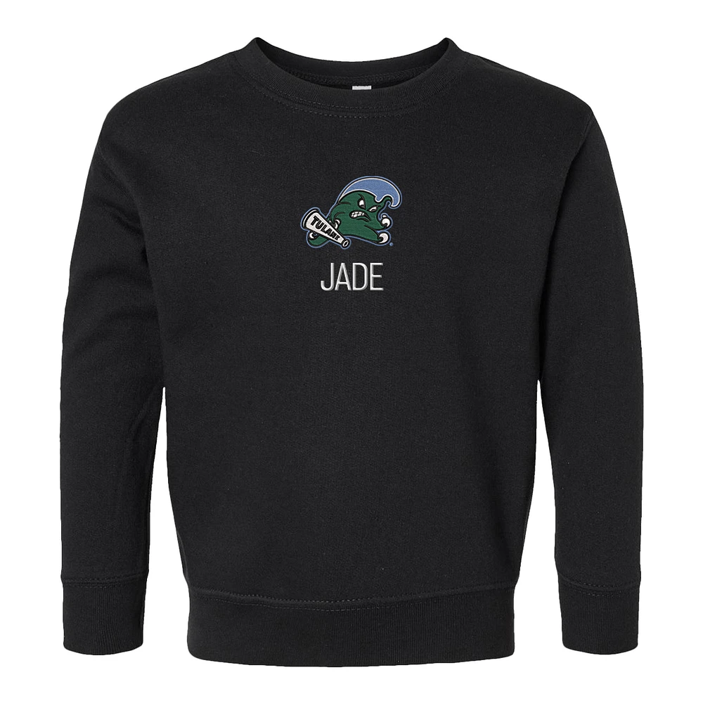 Toddler Chad & Jake Black Tulane Green Wave Primary Logo Personalized Pullover Sweatshirt