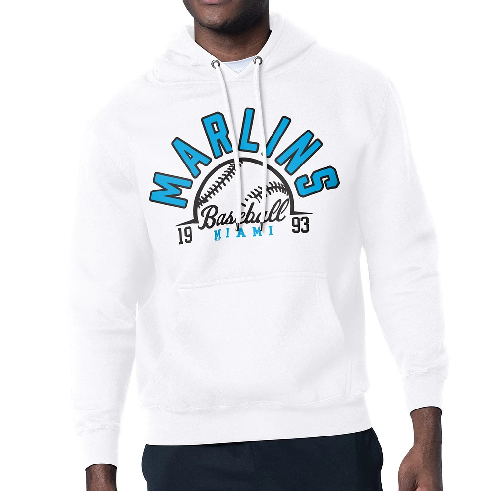 Men's Starter White Miami Marlins Half Ball Team Graphic Pullover Hoodie
