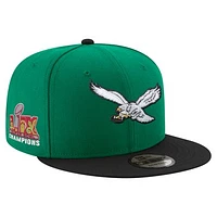 Men's New Era Midnight Green/Black Philadelphia Eagles Super Bowl LIX Champions Historic Side Patch 9FIFTY Snapback Hat