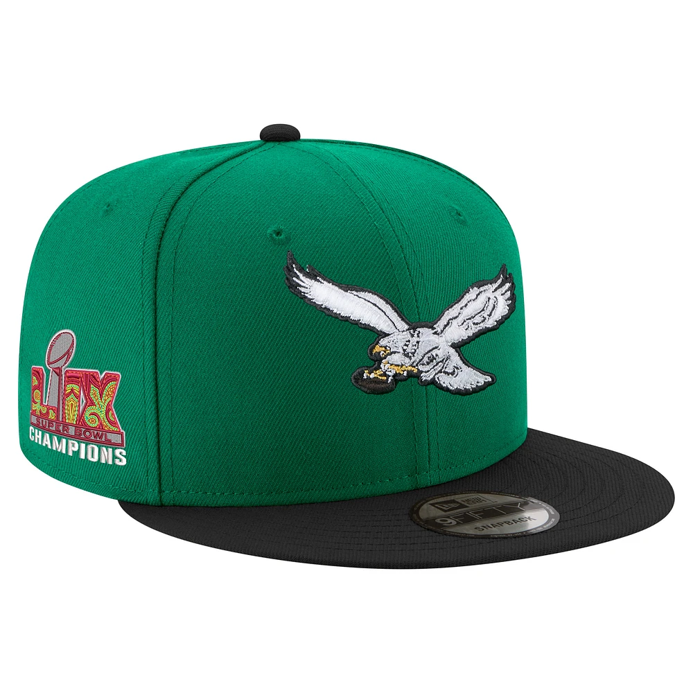 Men's New Era Midnight Green/Black Philadelphia Eagles Super Bowl LIX Champions Historic Side Patch 9FIFTY Snapback Hat