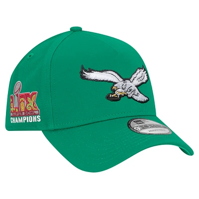 Men's New Era Kelly Green Philadelphia Eagles Super Bowl LIX Champions Historic Side Patch 9FORTY A-Frame Adjustable Hat