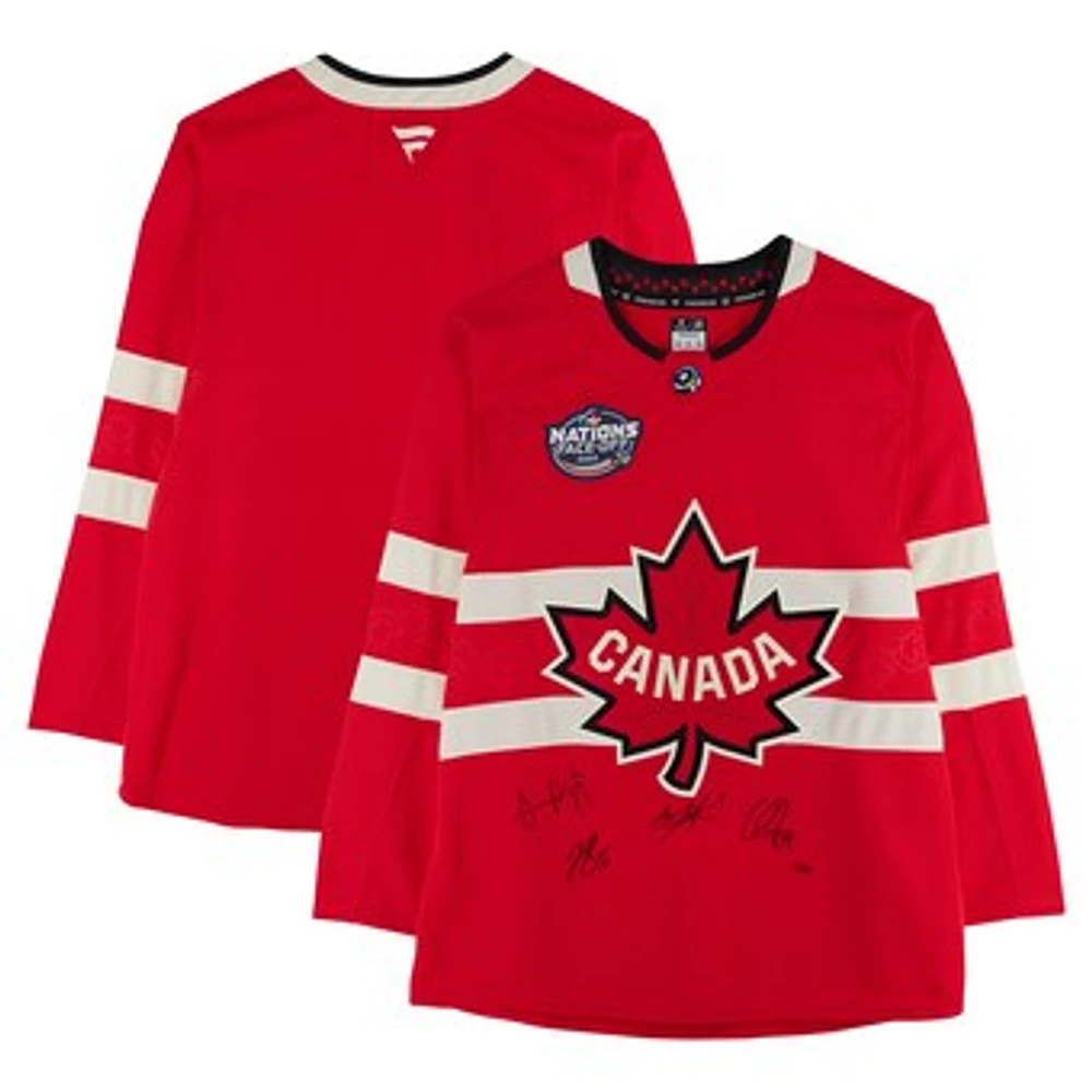 Nathan MacKinnon, Cale Makar, Sam Reinhart & Jordan Binnington Canada Autographed Red 4 Nations Face-Off Fanatics Premium Jersey - Limited Edition of 10