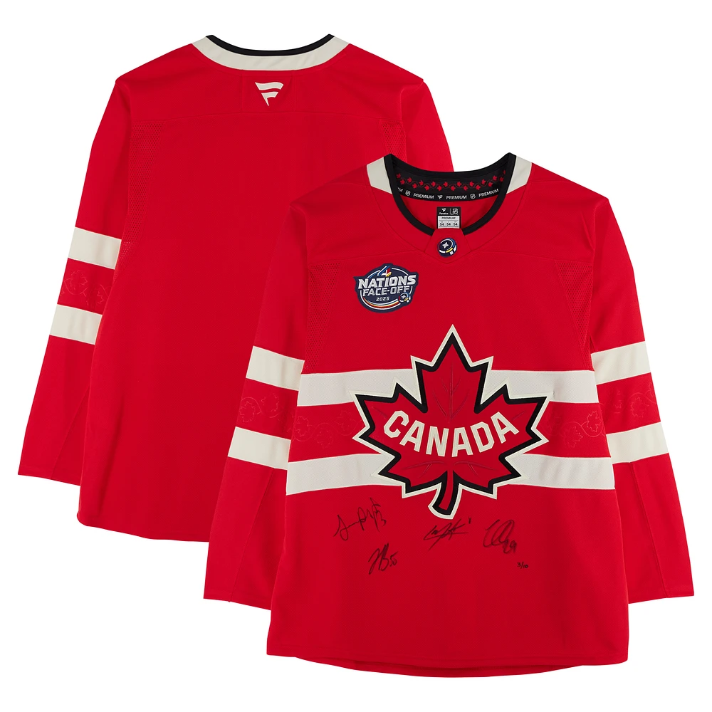 Nathan MacKinnon, Cale Makar, Sam Reinhart & Jordan Binnington Canada Autographed Red 4 Nations Face-Off Fanatics Premium Jersey - Limited Edition of 10