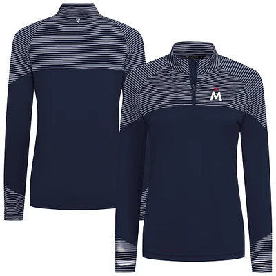 Women's Levelwear Navy Minnesota Twins Classic Stripes Insignia 2.0 Raglan Quarter-Zip Top
