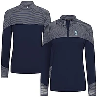 Women's Levelwear Navy Seattle Mariners Classic Stripes Insignia 2.0 Raglan Quarter-Zip Top