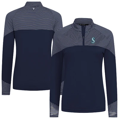 Women's Levelwear Navy Seattle Mariners Classic Stripes Insignia 2.0 Raglan Quarter-Zip Top