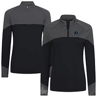 Women's Levelwear Black Miami Marlins Classic Stripes Insignia 2.0 Raglan Quarter-Zip Top