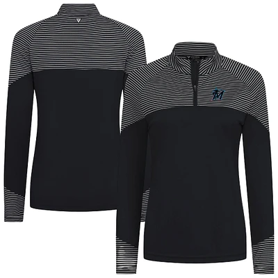 Women's Levelwear Black Miami Marlins Classic Stripes Insignia 2.0 Raglan Quarter-Zip Top