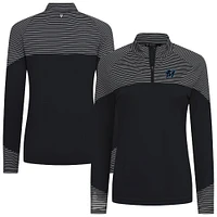 Women's Levelwear Black Miami Marlins Classic Stripes Insignia 2.0 Raglan Quarter-Zip Top