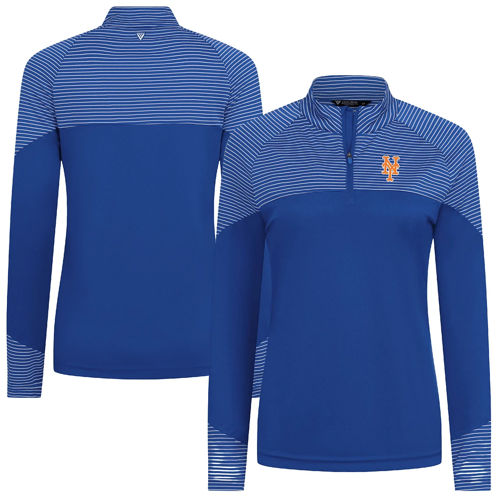 Women's Levelwear Royal New York Mets Classic Stripes Insignia 2.0 Raglan Quarter-Zip Top