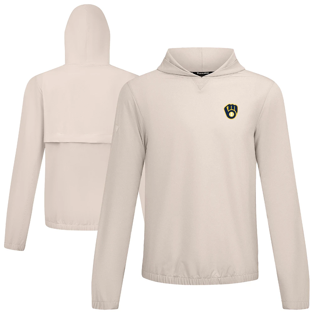 Men's Levelwear Khaki Milwaukee Brewers Action Insignia 2.0 Pullover Hoodie