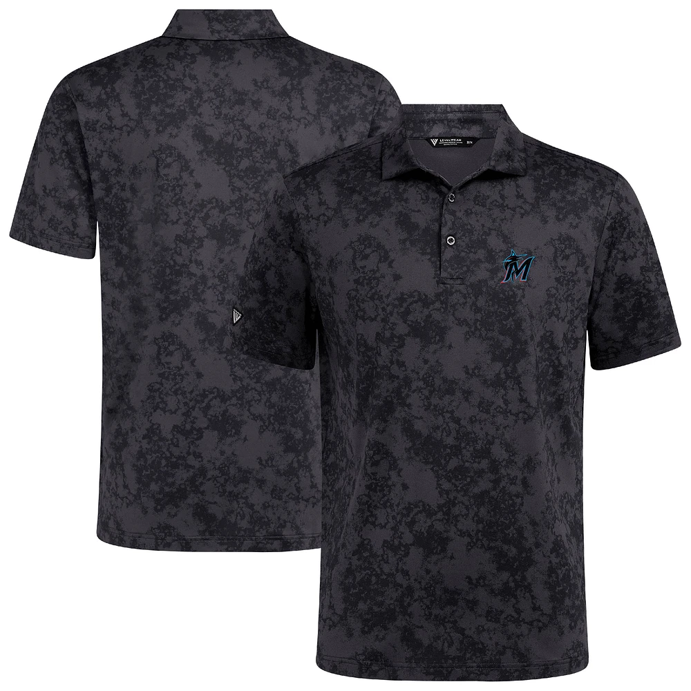 Men's Levelwear Black Miami Marlins Whisper Insignia 2.0 Polo