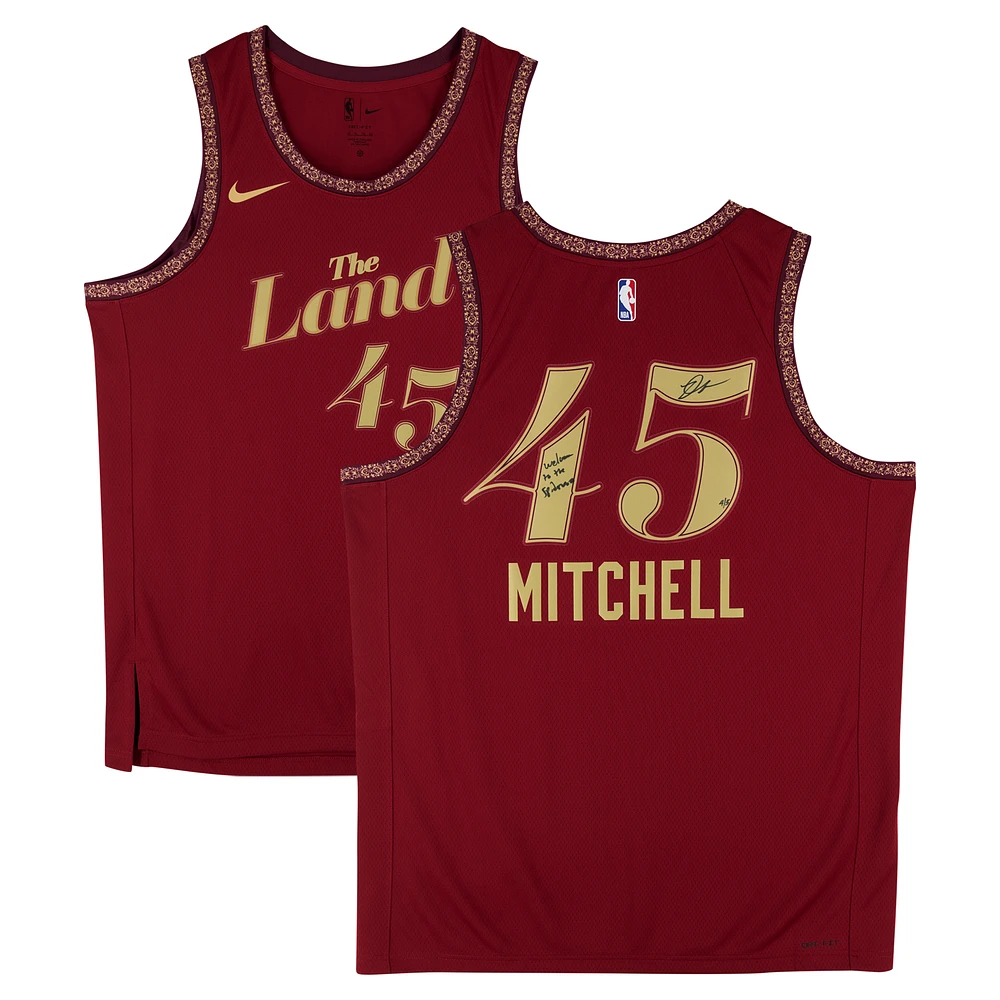 Donovan Mitchell Cleveland Cavaliers Autographed Nike Wine 2023-24 City Swingman Jersey with "Welcome to the Spiderverse" Inscription - Limited Edition of 5
