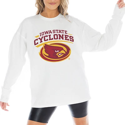 Women's Gameday Couture White Iowa State Cyclones Mind Games Oversized Long Sleeve T-Shirt