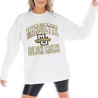 Women's Gameday Couture White Marquette Golden Eagles Mind Games Oversized Long Sleeve T-Shirt