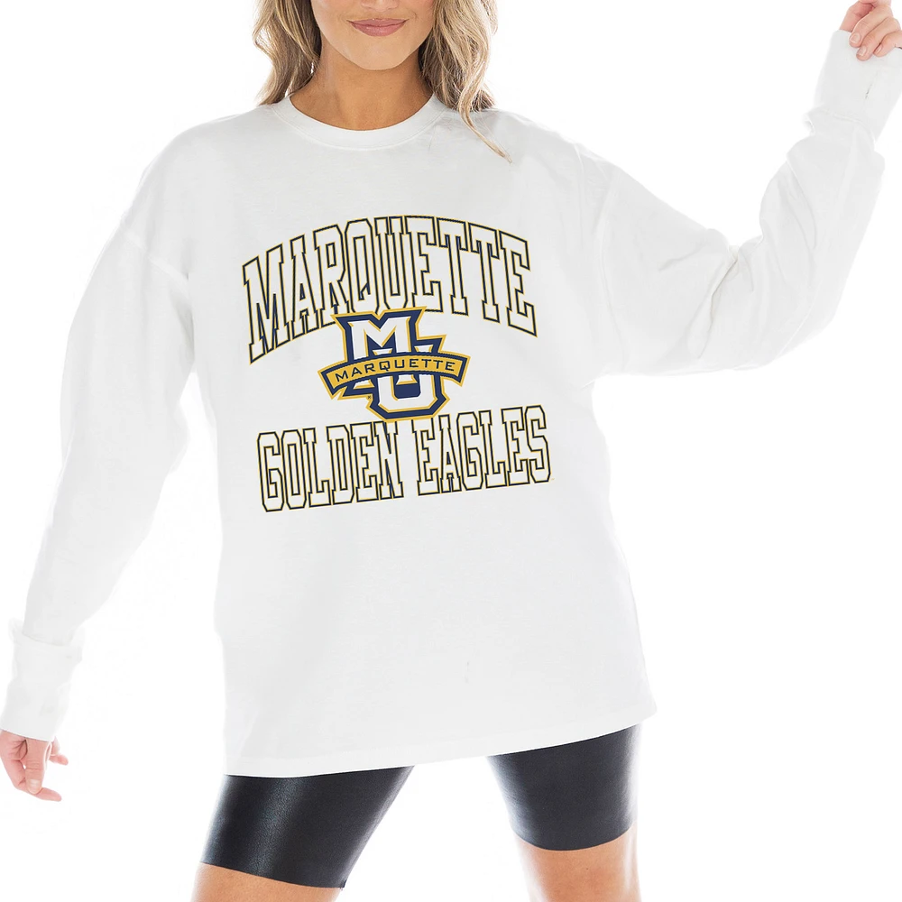 Women's Gameday Couture White Marquette Golden Eagles Mind Games Oversized Long Sleeve T-Shirt