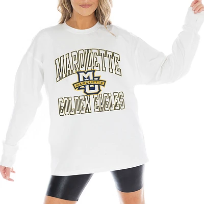 Women's Gameday Couture White Marquette Golden Eagles Mind Games Oversized Long Sleeve T-Shirt