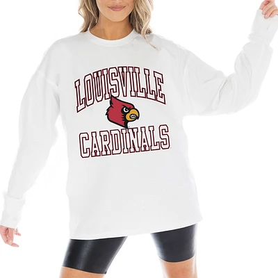 Women's Gameday Couture White Louisville Cardinals Mind Games Oversized Long Sleeve T-Shirt