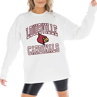 Women's Gameday Couture White Louisville Cardinals Mind Games Oversized Long Sleeve T-Shirt
