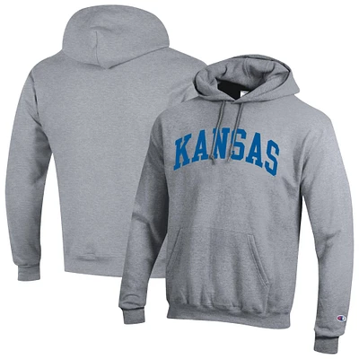Men's Champion  Heather Gray Kansas Jayhawks Basic Arch Fleece Pullover Hoodie