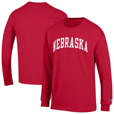 Men's Champion  Scarlet Nebraska Huskers Basic Arch Long Sleeve T-Shirt