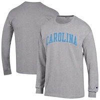 Men's Champion  Heather Gray North Carolina Tar Heels Basic Arch Long Sleeve T-Shirt