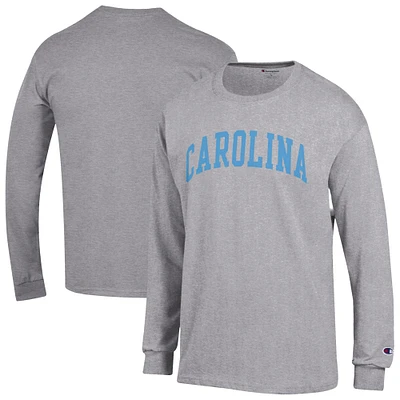 Men's Champion  Heather Gray North Carolina Tar Heels Basic Arch Long Sleeve T-Shirt