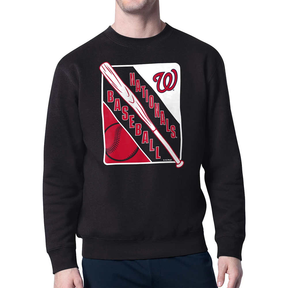 Men's Starter Black Washington Nationals Shield Team Logo Crew Neck Sweatshirt