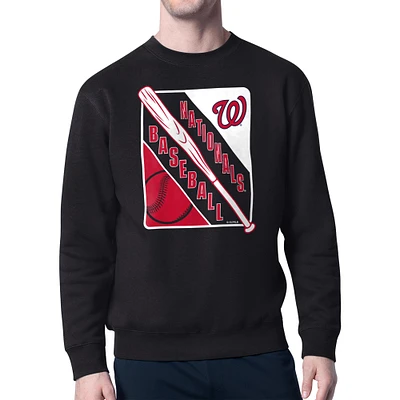 Men's Starter Black Washington Nationals Shield Team Logo Crew Neck Sweatshirt