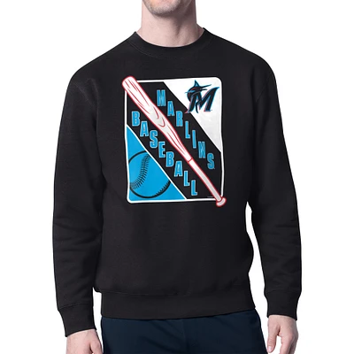 Men's Starter Black Miami Marlins Shield Team Logo Crew Neck Sweatshirt