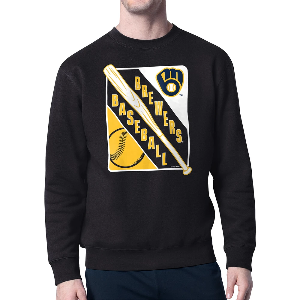Men's Starter Black Milwaukee Brewers Shield Team Logo Crew Neck Sweatshirt