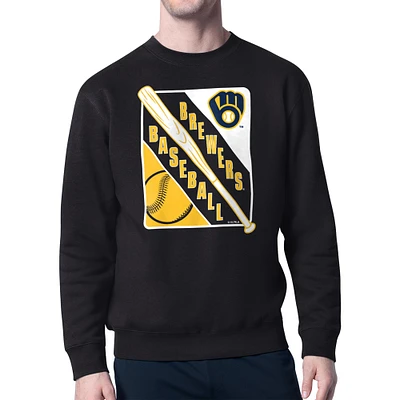 Men's Starter Black Milwaukee Brewers Shield Team Logo Crew Neck Sweatshirt