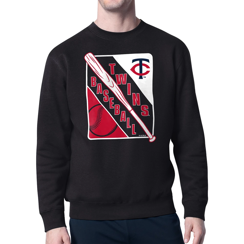 Men's Starter Black Minnesota Twins Shield Team Logo Crew Neck Sweatshirt