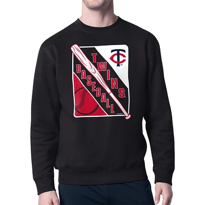 Men's Starter Black Minnesota Twins Shield Team Logo Crew Neck Sweatshirt