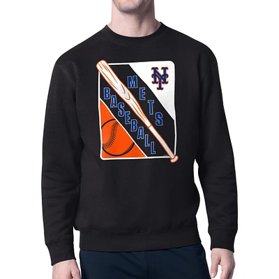 Men's Starter Black New York Mets Shield Team Logo Crew Neck Sweatshirt