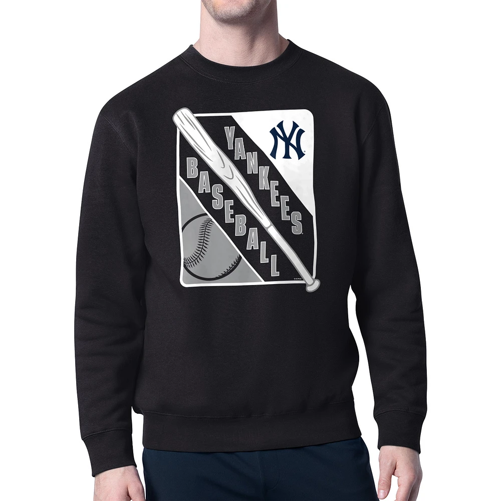 Men's Starter Black New York Yankees Shield Team Logo Crew Neck Sweatshirt