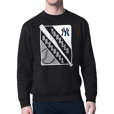 Men's Starter Black New York Yankees Shield Team Logo Crew Neck Sweatshirt